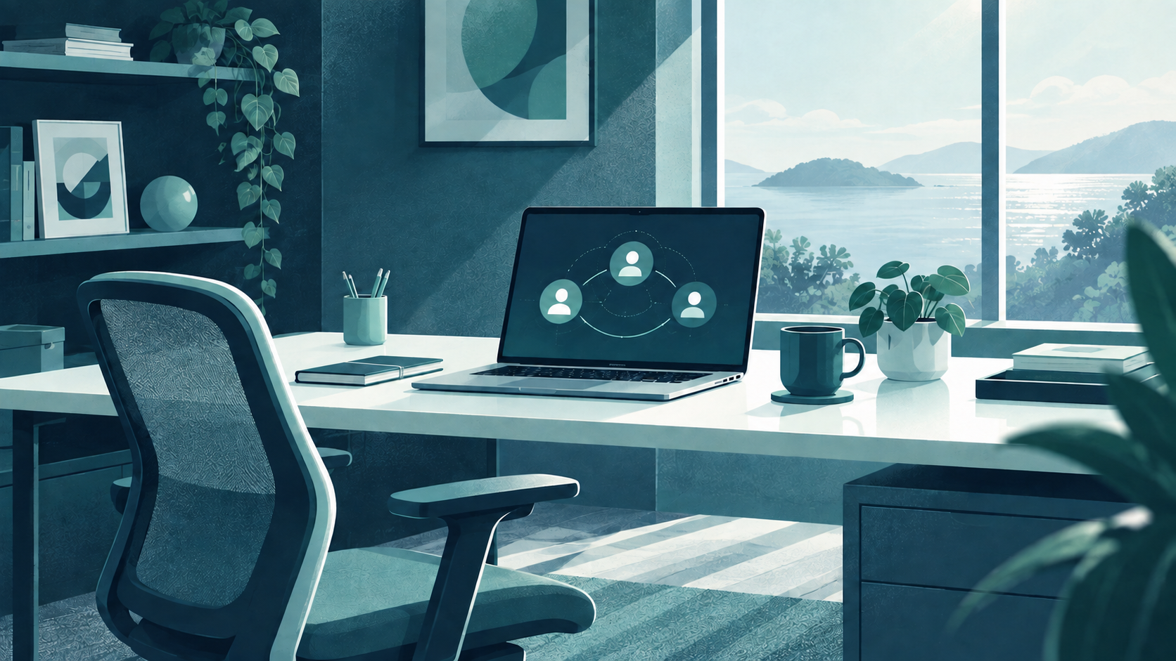 Illustration of a bright professional remote-working space
